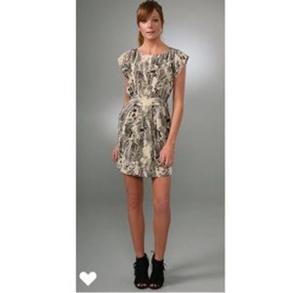 Of Two Minds Zebra Print Mini Dress Tan Black Cutout Back Silk Cap Sleeve Sz M - Picture 1 of 8